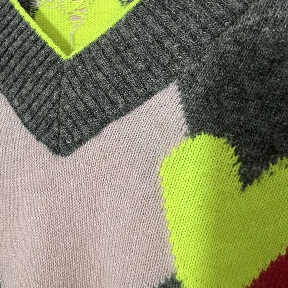 Iceberg Sweater Womens S Heart Argyle Deep V Neck Multicolor Pullover Italy - Picture 5 of 9